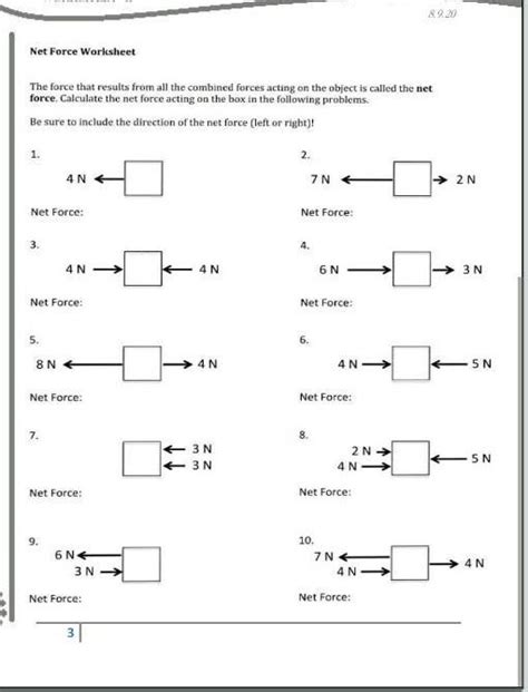 net force worksheet with answers grade 8